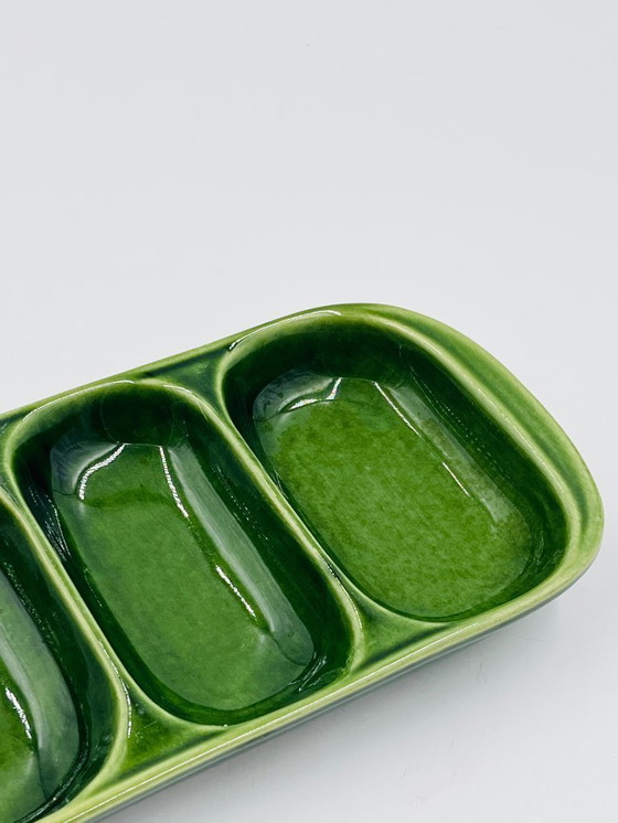 Image 1 of Piatto da antipasto vintage in ceramica verde degli anni '70