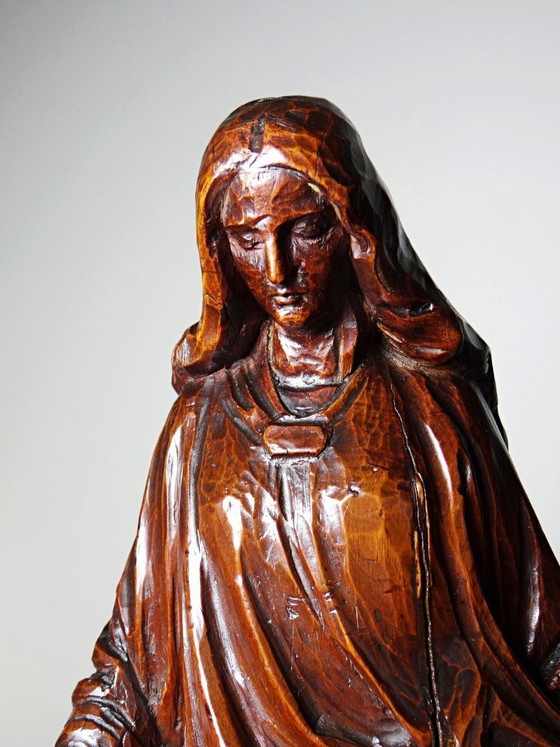Image 1 of Antique religious sculpture of the Virgin Mary in carved wood, Immaculate Conception