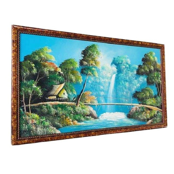 Image 1 of Vintage Indonesiano pittura ad olio XL paesaggio cascata