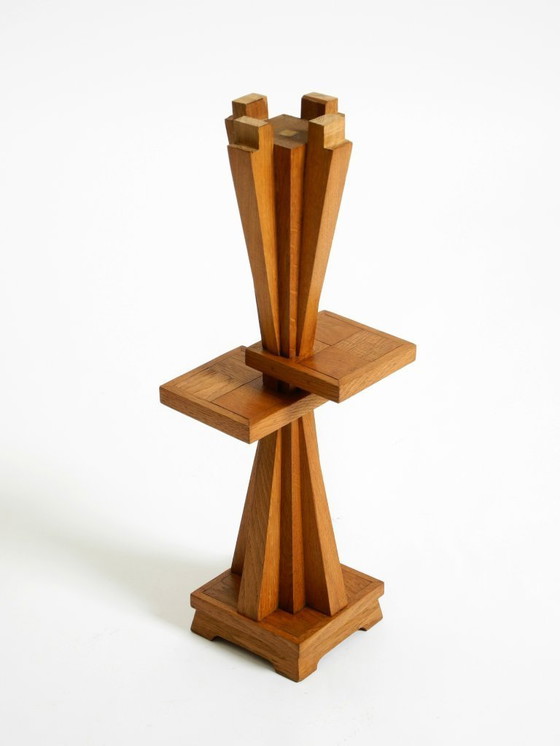 Image 1 of Two Unique Mid-Century Standing Ashtrays Consisting of Red Alabaster Cup with Beautiful Wooden Stand with Shelves