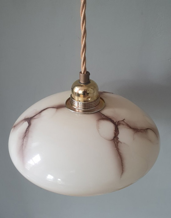 Vintage Marbled Pendant Lamp - Opaline Glass - Art Deco Style. – Metal (photo 10 of 15)
