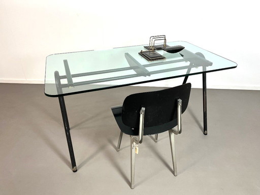Industrial desk with glass top from France, 1960s