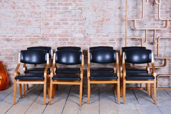 Set of Eight Restored Mid-Century Chairs, by Ludvik Volak, Maple, Czech, 1960s – Dining chairs, Wood, Skai (photo 16 of 20)