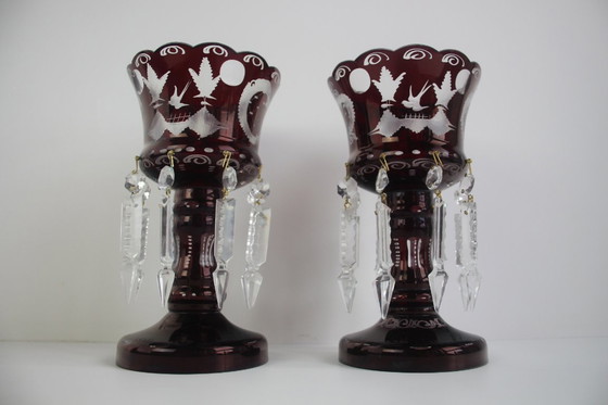 Image 1 of Antique Set of 36 pieces of Artistic cut Ruby red glass, Egermann, 1950's. 