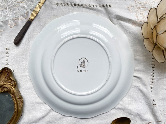 Vintage floraal wit geel goud porseleinen taartschaal L'Amandinoise 38754 Frankrijk jaren 50 – Servies (photo 6 of 6)