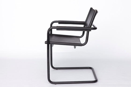 Image 1 of Mid-Century Bauhaus Cantilever Chair – Black Leather, Attributed to Mart Stam, 1980s Vintage Modern Design, Metal Frame