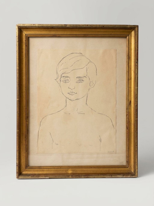 Marcel Dumont – Kinderporträt – Tusche auf Papier - 45 cm