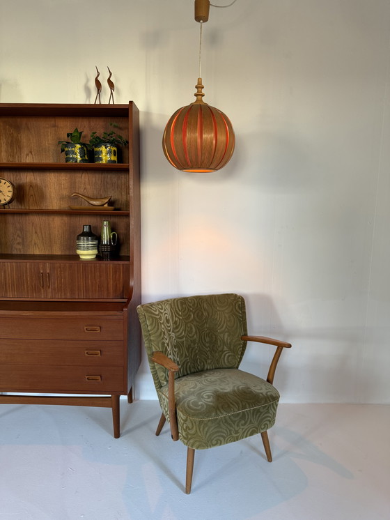 Image 1 of Lampada a sospensione vintage in legno a doghe anni '60