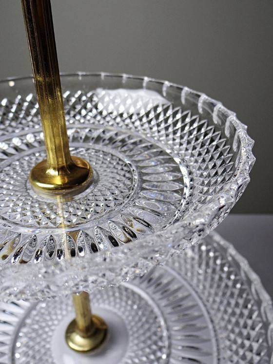 Image 1 of Vintage molded crystal and gilt metal display stand/server from the 1970s-1980s