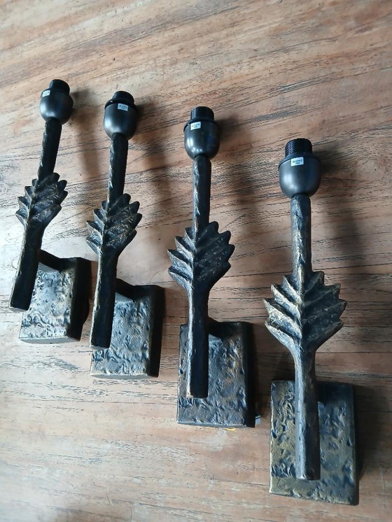 Image 1 of Rari e unici 2 o 4 applique da parete in bronzo con motivo a foglia di pianta di Lucien Gau, modello Folio