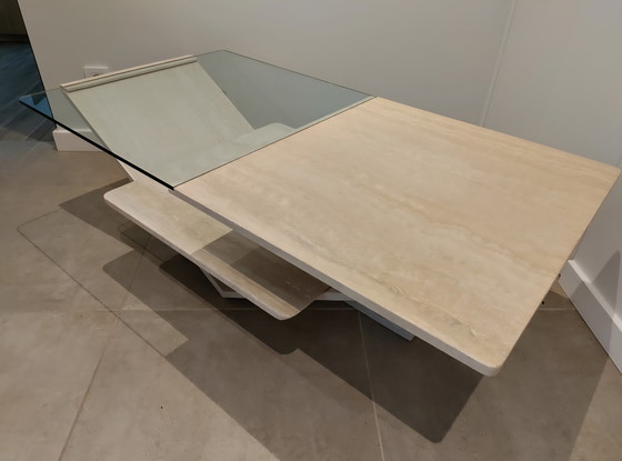 Image 1 of Travertine coffee table with glass