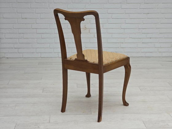Image 1 of 1930s, set of 6 Danish vintage chairs, furniture velour, oak wood, reupholstered.