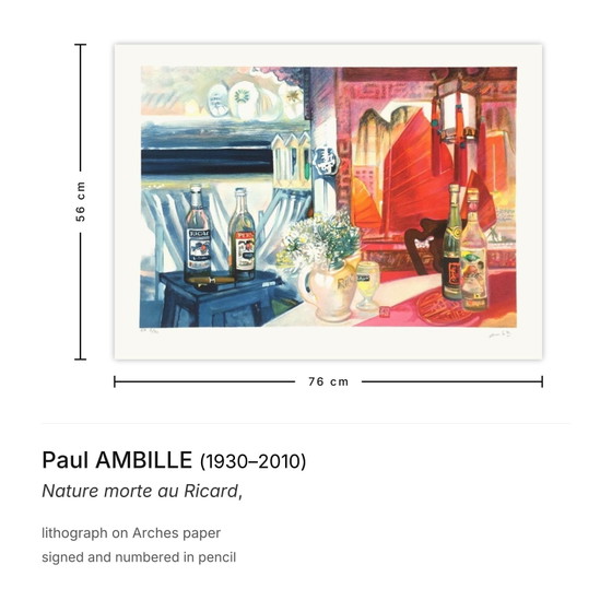 Image 1 of Paul AMBILLE Nature morte au Ricard Lithographie signée