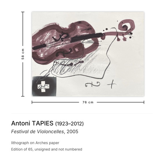 Antoni Tapies Lithographie Festival De Violoncelles 2005 – Lithographies et sérigraphies, Paper (photo 3 of 5)