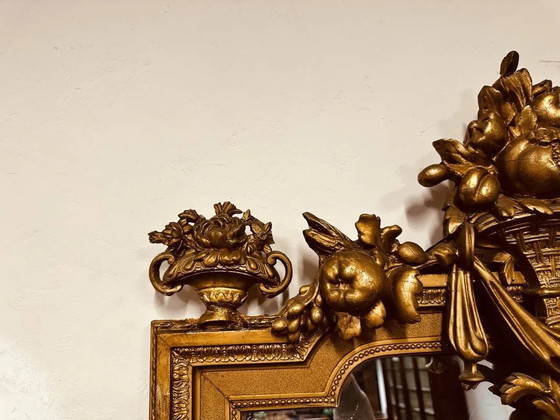 Antique English golden barock mirror mirror with large ornament, Wood, Barok (photo 7 of 15)