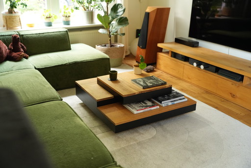 Mid Century japandi gestapelter schwebender Couchtisch