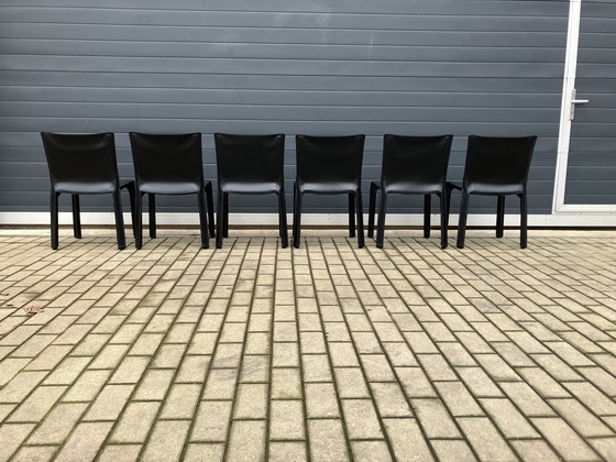 Image 1 of 6x Cassina Kabinenstuhl Mario Bellini Schwarzes Kunstleder