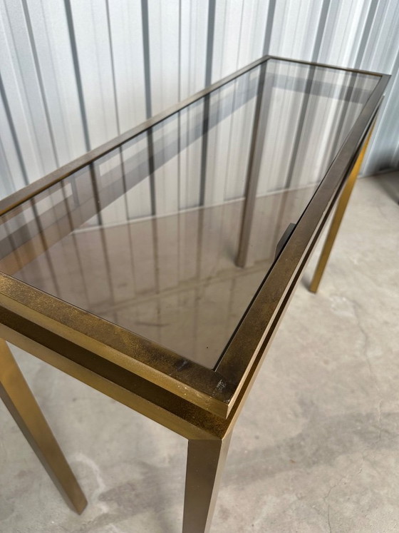 Image 1 of Vintage messing sidetable met glazen blad
