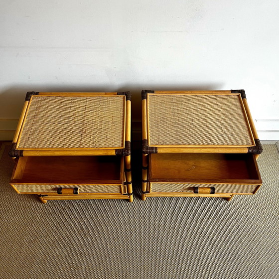 Image 1 of 2 Rattan Bamboo Nightstands Vintage