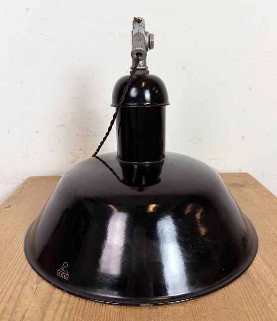 Image 1 of Industrial Black Enamel Bauhaus Pendant Lamp, 1930s
