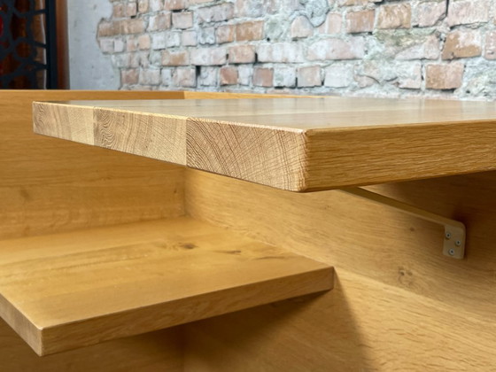 Massive Eiche Tête-à-Tête Design Bank, Holz, Bänke, Stoff, Braun, Modern (Foto 8 von 9)