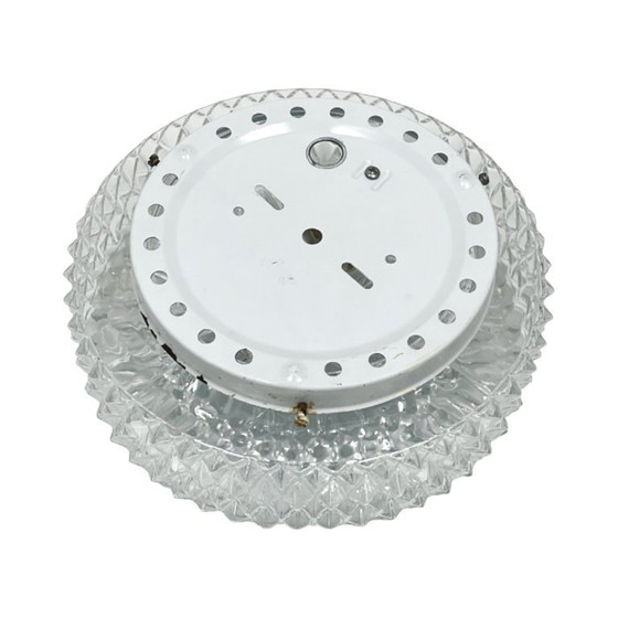 Image 1 of Massive Belgium Vintage Pressed Glass Mid-Century Rosette Ceiling Lamp Wall Sconce White Base 10x25 1970s
