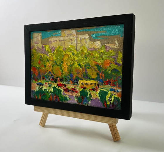 Image 1 of Original Oil Painting Summer Houses Landscape Morning City