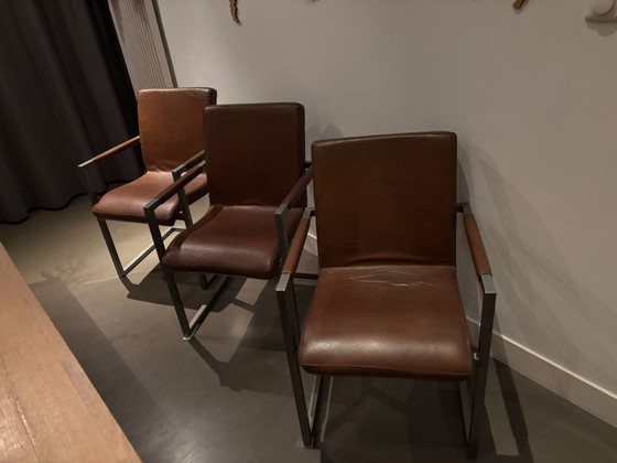 Image 1 of 6 cognac leather dining chairs Goossens