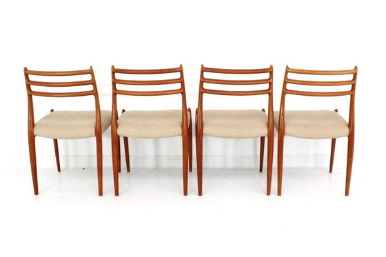 Image 1 of als nieuw, Set van 4 Niels O. Møller by J.L. Møllers, Model 78 Vintage Teak Deense Eetkamerstoelen, nieuwe bekleding, RP. 5160,-