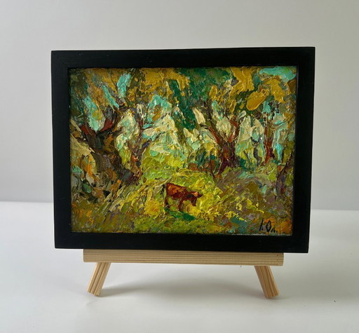 Original Oil Painting Nature Day Landscape In The Shade Of The Trees – schilderijen tekeningen, Canvas