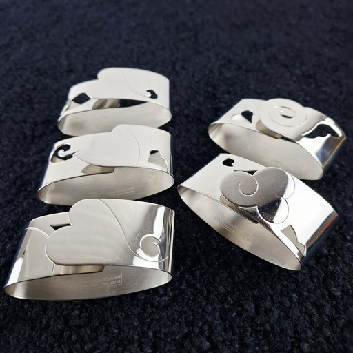 5 anelli per tovaglioli vintage in acciaio inox WMF Cromargan art deco