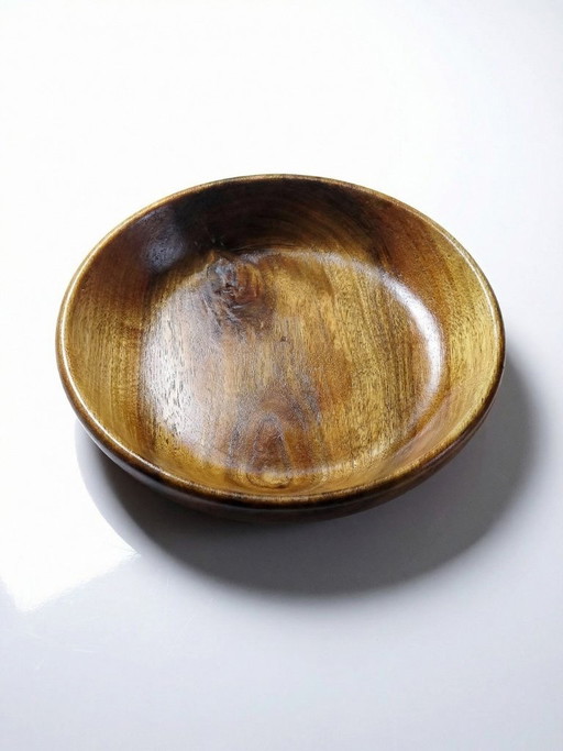 Coupe en bois teck ou acacia, vintage artisanat années 70-2000
