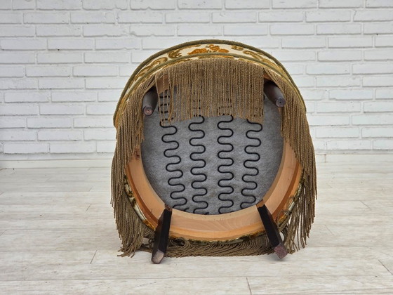 Années 1970, paire de 2 petits fauteuils danois, tissu d'ameublement marron/beige. – Textile (photo 14 of 15)