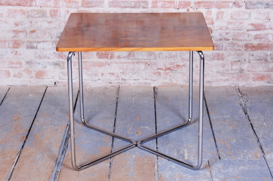 Restored Bauhaus Table, by Robert Slezák, Caucasian Walnut, Chrome, Czech, 1930s – Side tables, Metal, Wood (photo 3 of 9)