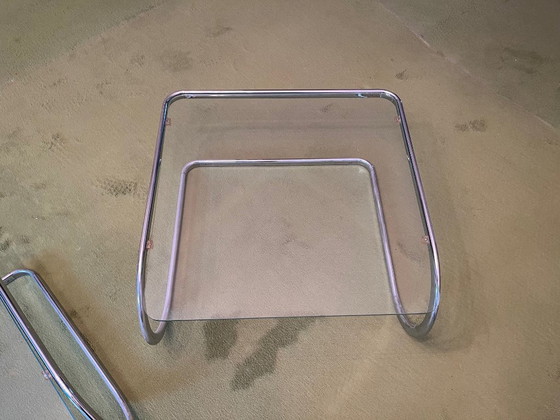 Image 1 of Vintage glazen bijzettafels