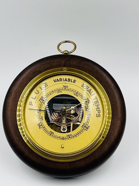 Image 1 of Barometro da parete vintage in legno e ottone