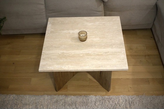Image 1 of Couchtisch quadrata Travertin aus Naturstein und Massivholz Eiche