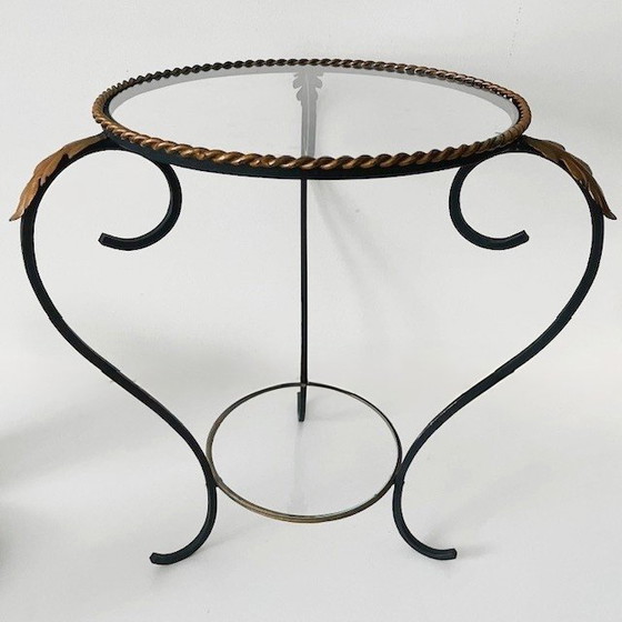 Image 1 of Tavolino da giardino vintage in ferro battuto e vetro, stile Hollywood Regency, acanto, anni '60