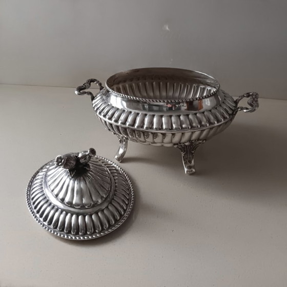 Solid .925 Sterling Silver Gadrooned Tureen – Alfredo Montejo Style – c. 1940-1960 – Table accessories (photo 12 of 14)
