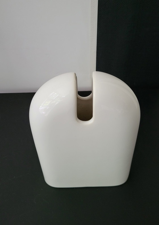 Image 1 of Post-Modern ceramic white vase by Sircart Italy. Design by Pino Spagnolo.