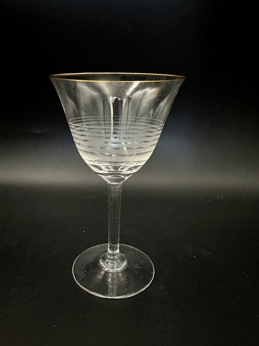 3 copas de vino Art Déco de los años 40 con borde dorado