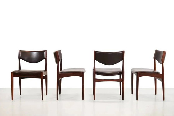 Set van 4 Johannes Andersen eetkamerstoelen in palissanderhout met bruin leer. – Andersen (Johannes), Leather (photo 3 of 6)