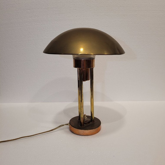 Image 1 of Tafellamp “Mushroom”, verguld messing, Claude-Paz et Silva, Art Deco, jaren 30 – Frankrijk