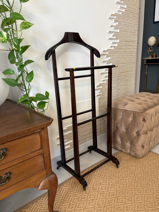 Image 1 of Mid century rustic Valet stand vintage appendiabiti dress rack wooden clothes design dressboy italian organizer servomuto gentle