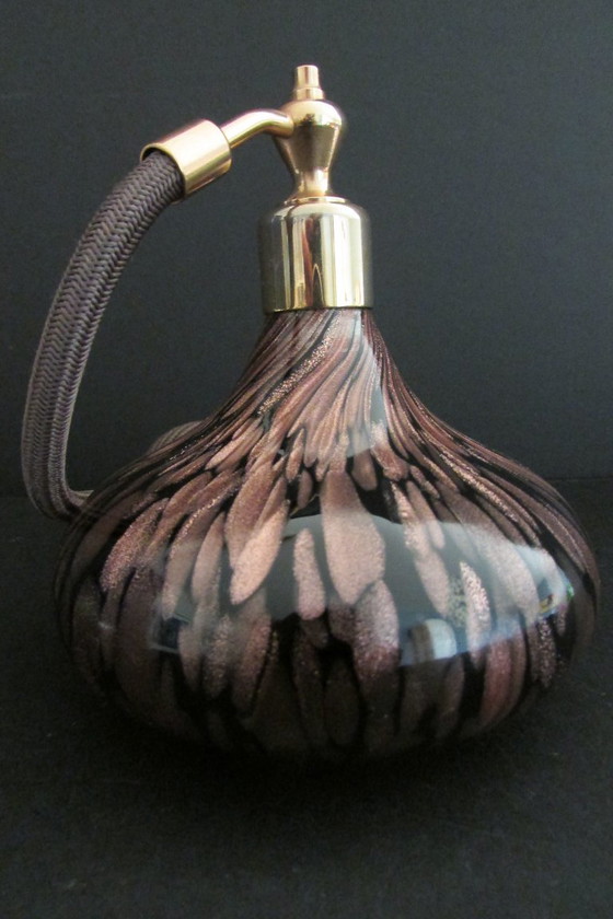 Murano glass perfume bottle, gold with black, Decorative Objects, Metal, Brown, Vintage (photo 7 of 8)
