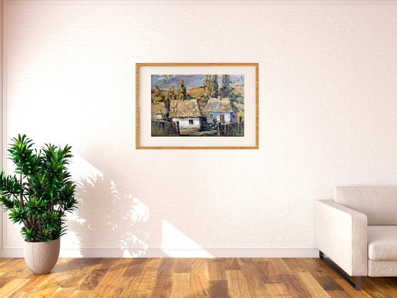 Original Ölgemälde: Ländliche Landschaft, Dorfleben Indian Summer – Gemälde & Zeichnungen, Canvas (photo 3 of 10)