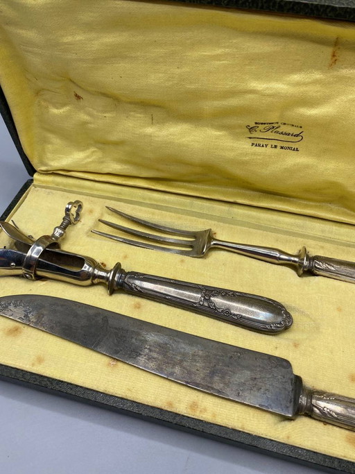 Set da intaglio antico in tre pezzi placcato argento, scatola originale C. Plassard, Paray-le-Monial (photo 2 of 5)