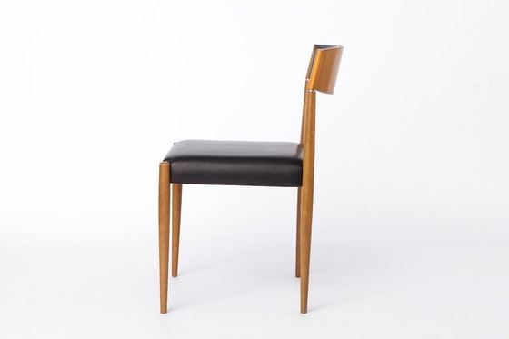 Image 1 of Set of 6 Vintage Teak Dining Chairs 1960s Germany, Mid Century Modern with Black Faux Leather