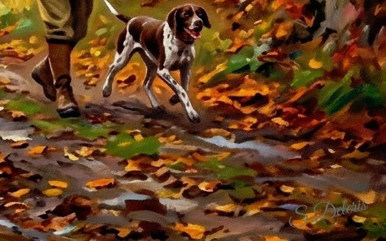 Image 1 of Impressionist painting on acrylic canvas / Hunting scene / (120 x 60) cm