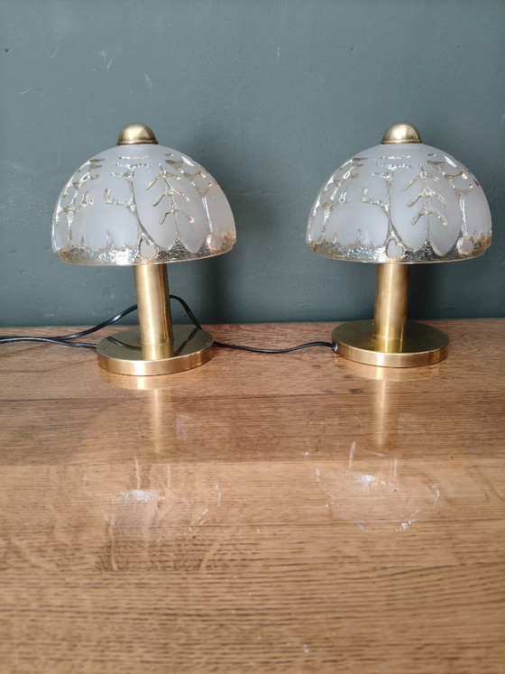 Image 1 of Vintage Pair Of PEILL & PUTZLER Table Lamps in Glass and Brass, Germany, 1970s